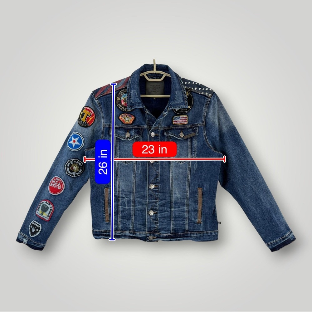 Denim Bomber Jacket with Embroidered Jaguar and Flag Patch - Picture 11 of 11